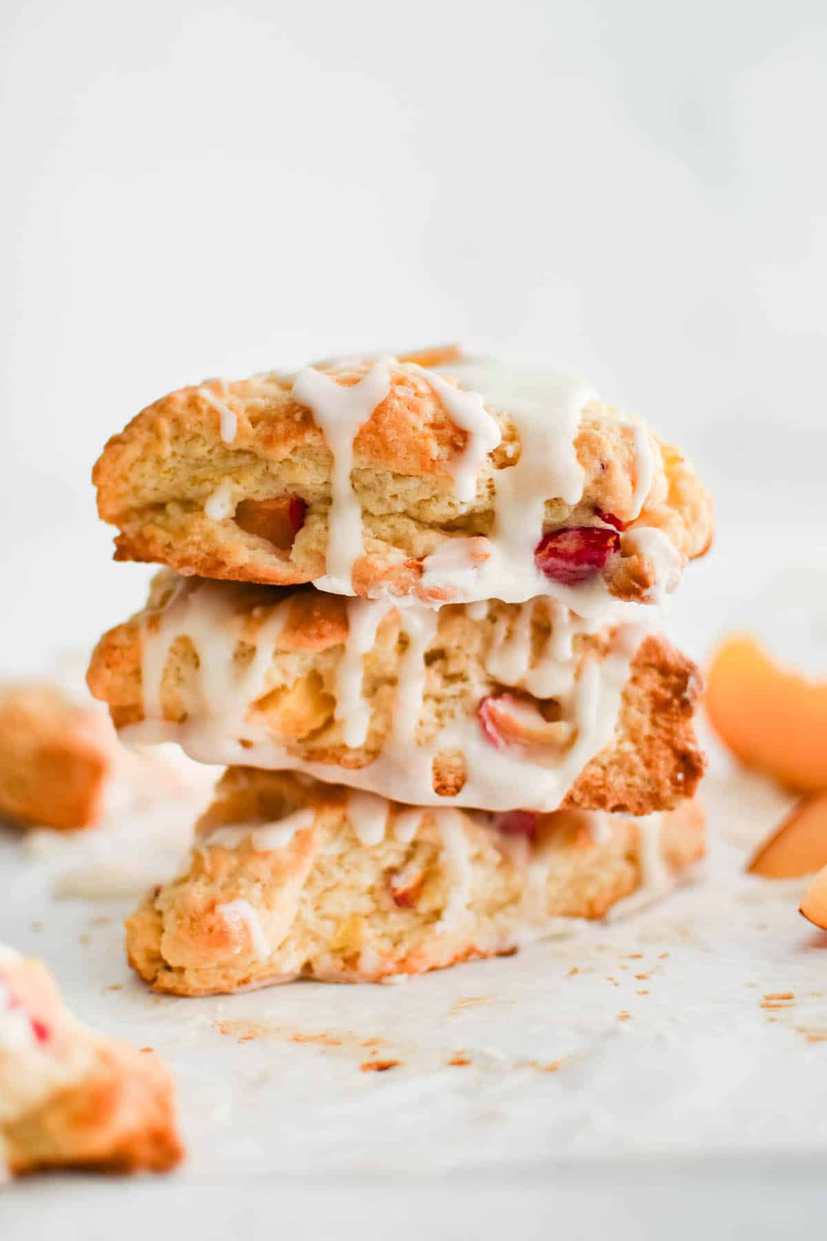 peach scones stacked on top of each other