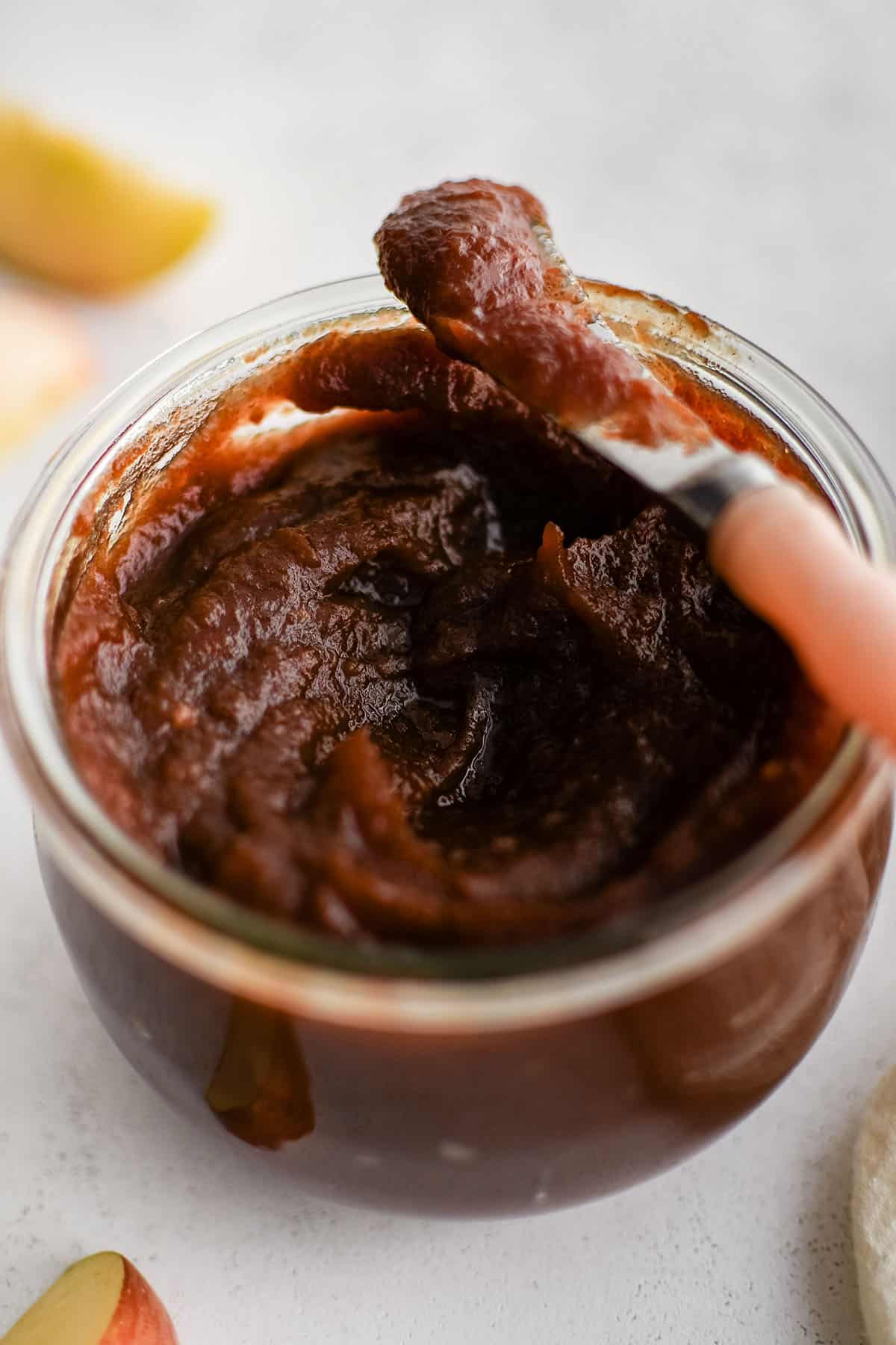 photo of homemade apple butter in a jar