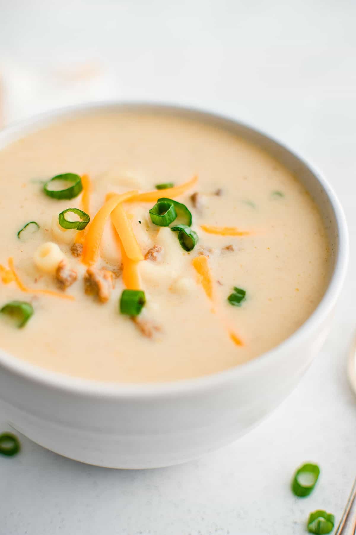 bowl of cheesy hamburger soup