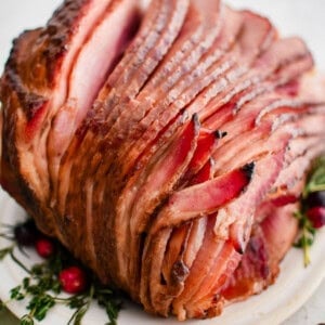 cooked spiral ham on a plate