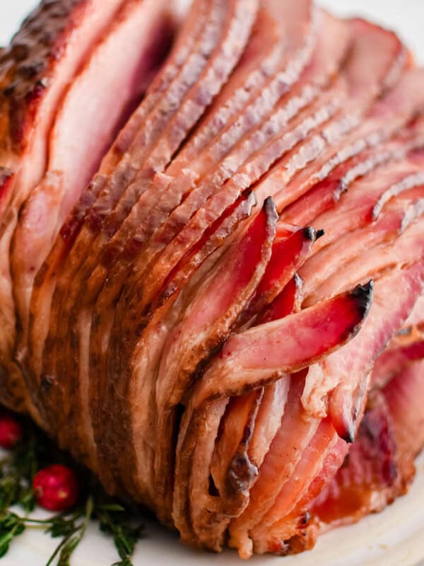 cooked spiral ham on a plate