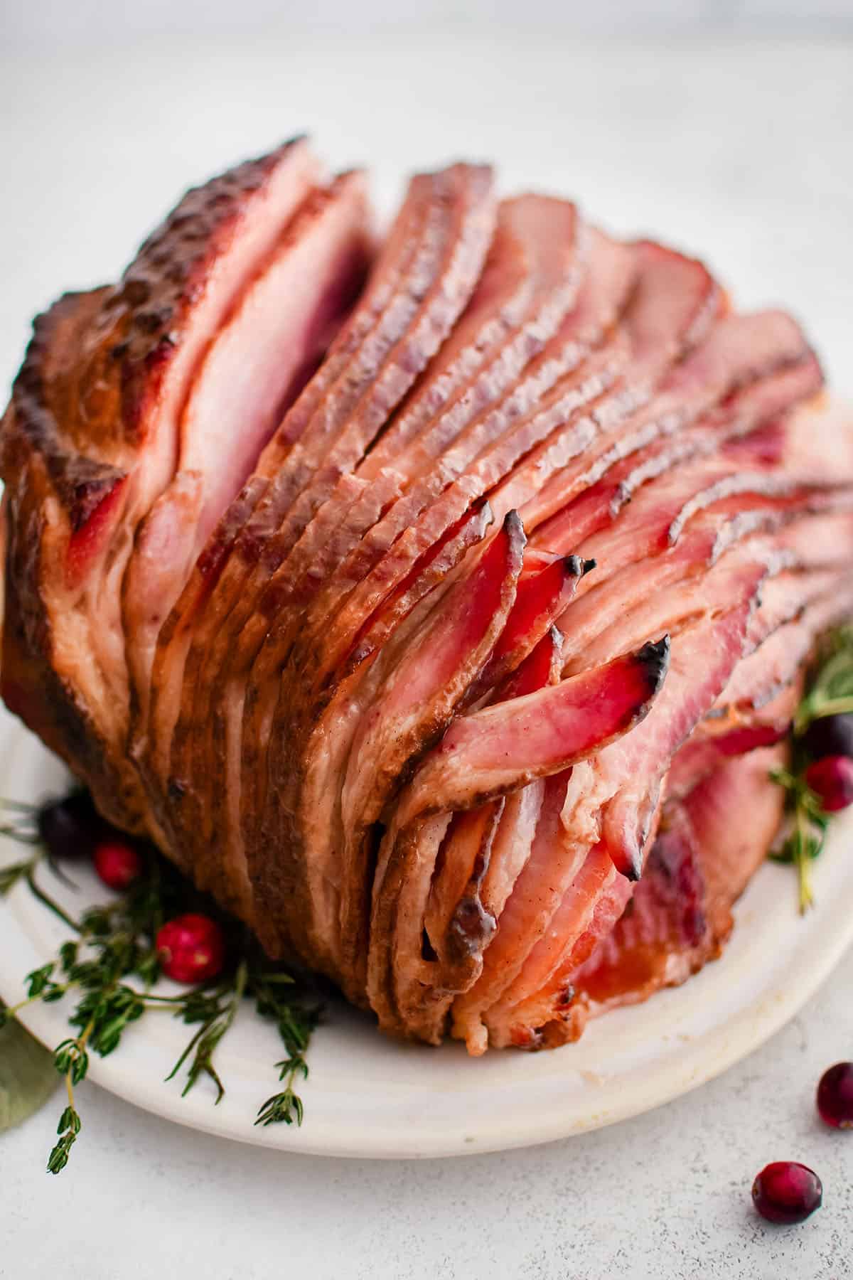 baked spiral ham on a plate