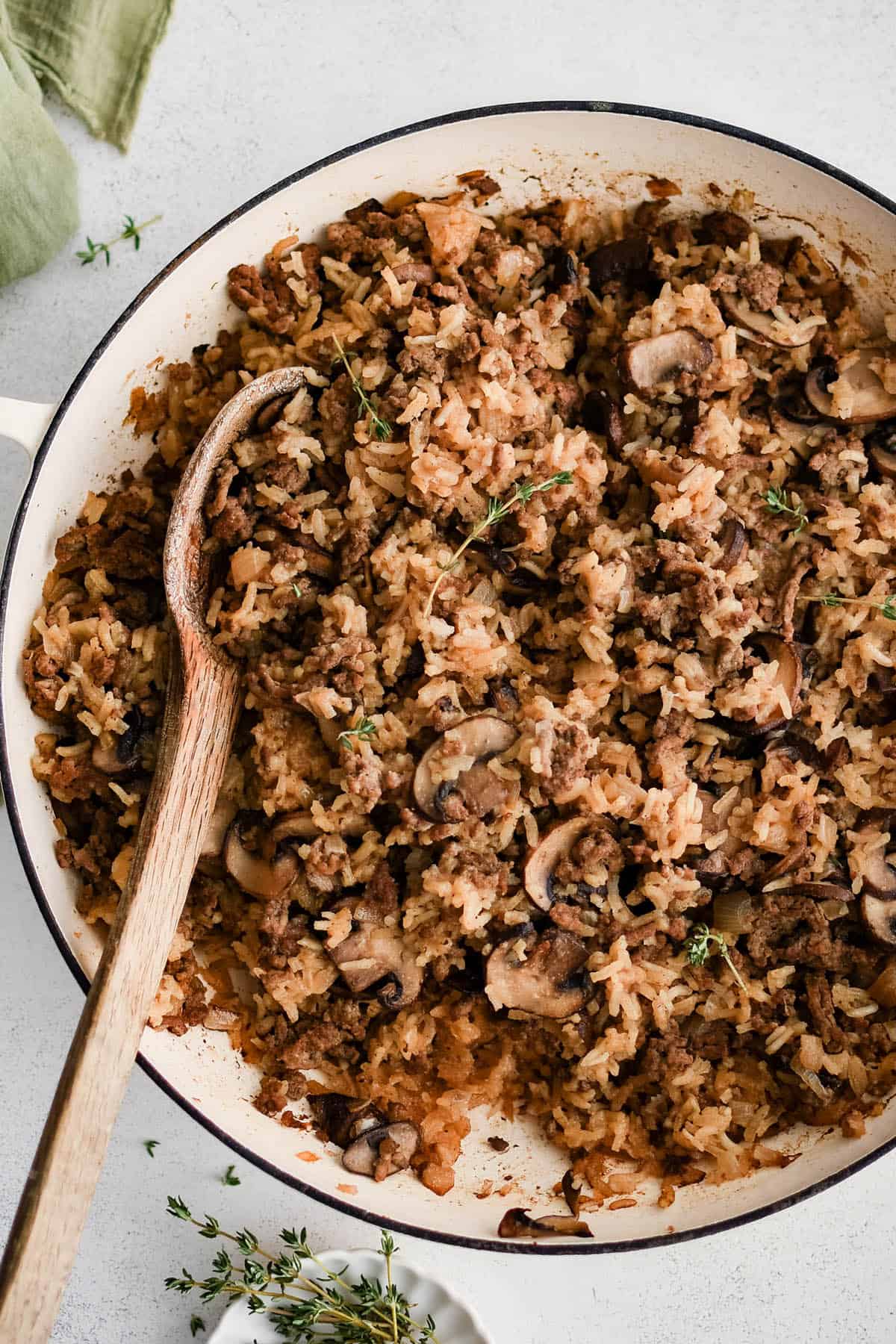 beef and mushroom rice skillet