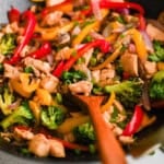 stir fry with chicken in a pan