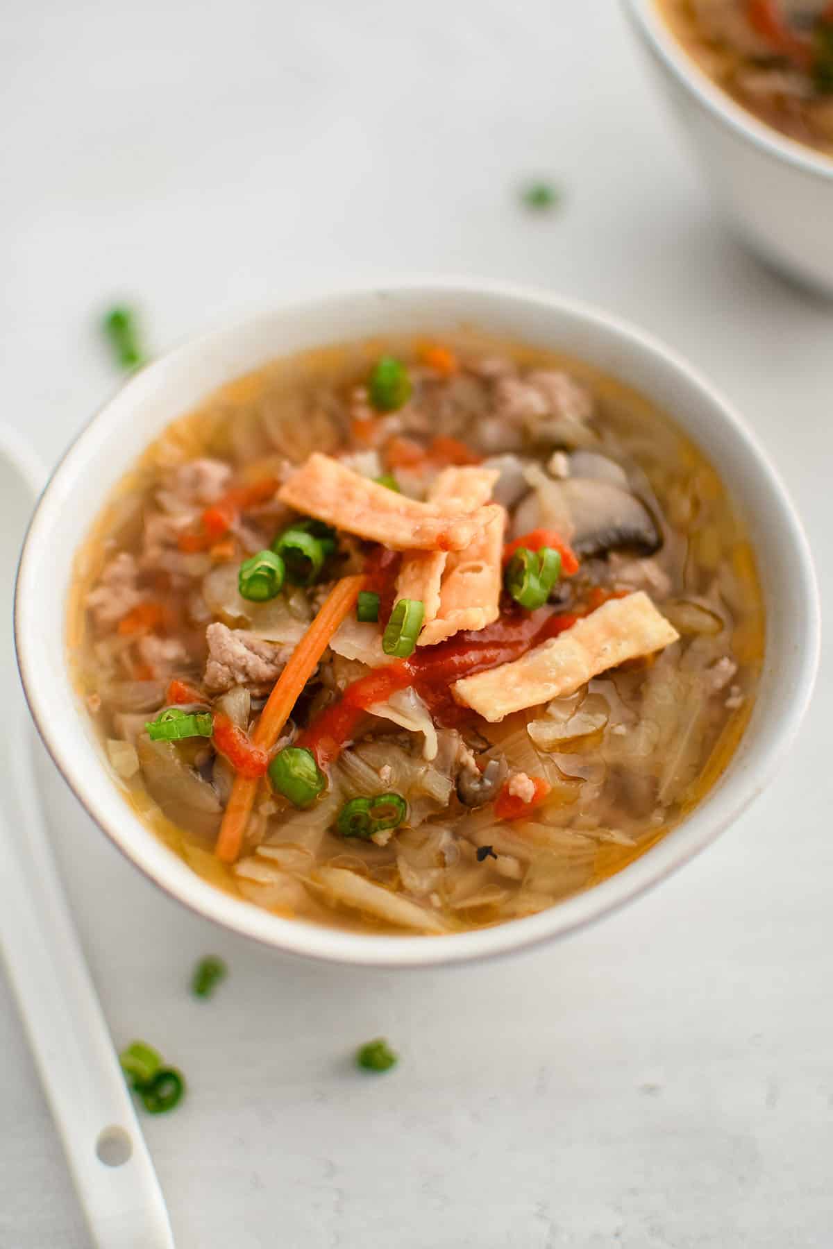 egg roll soup in a bowl