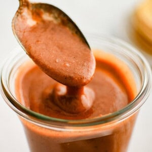 homemade red enchilada sauce in a jar