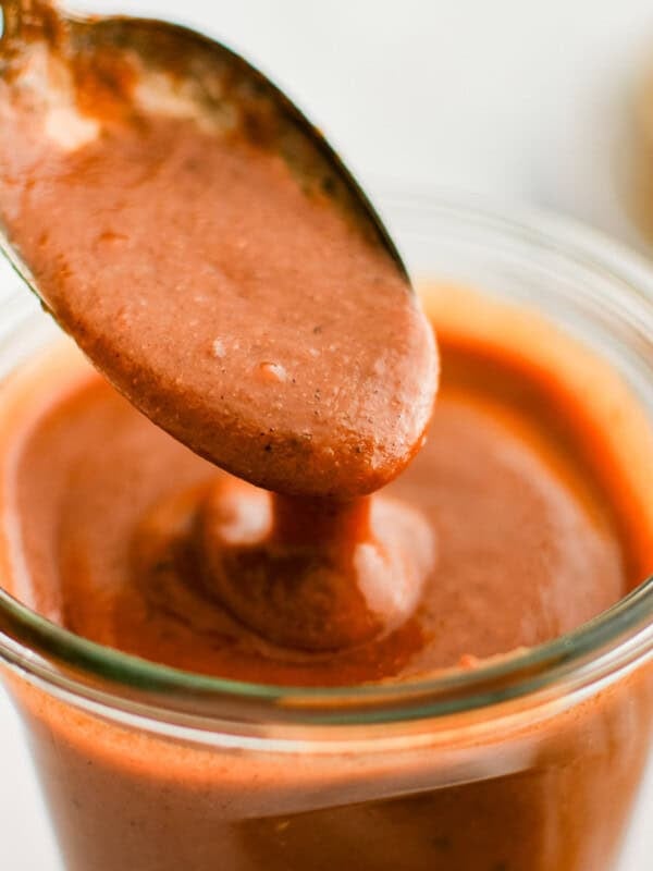 homemade red enchilada sauce in a jar