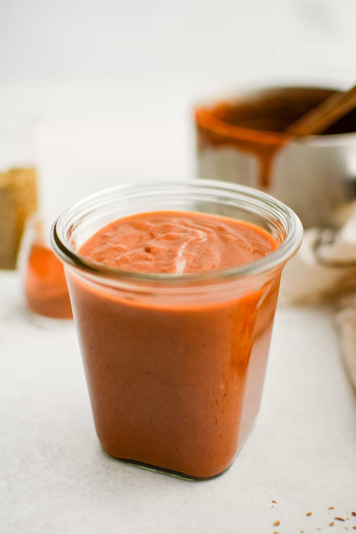 homemade enchilada sauce in a glass dish