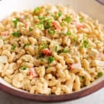 macaroni salad in a serving dish
