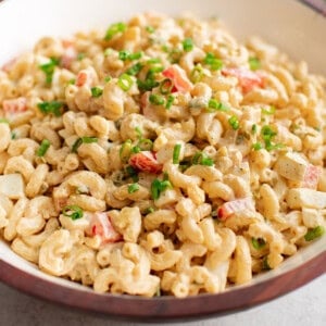 macaroni salad in a serving dish