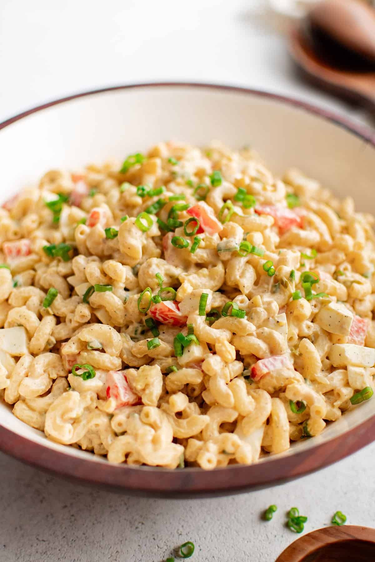 photo of macaroni salad in a serving bowl