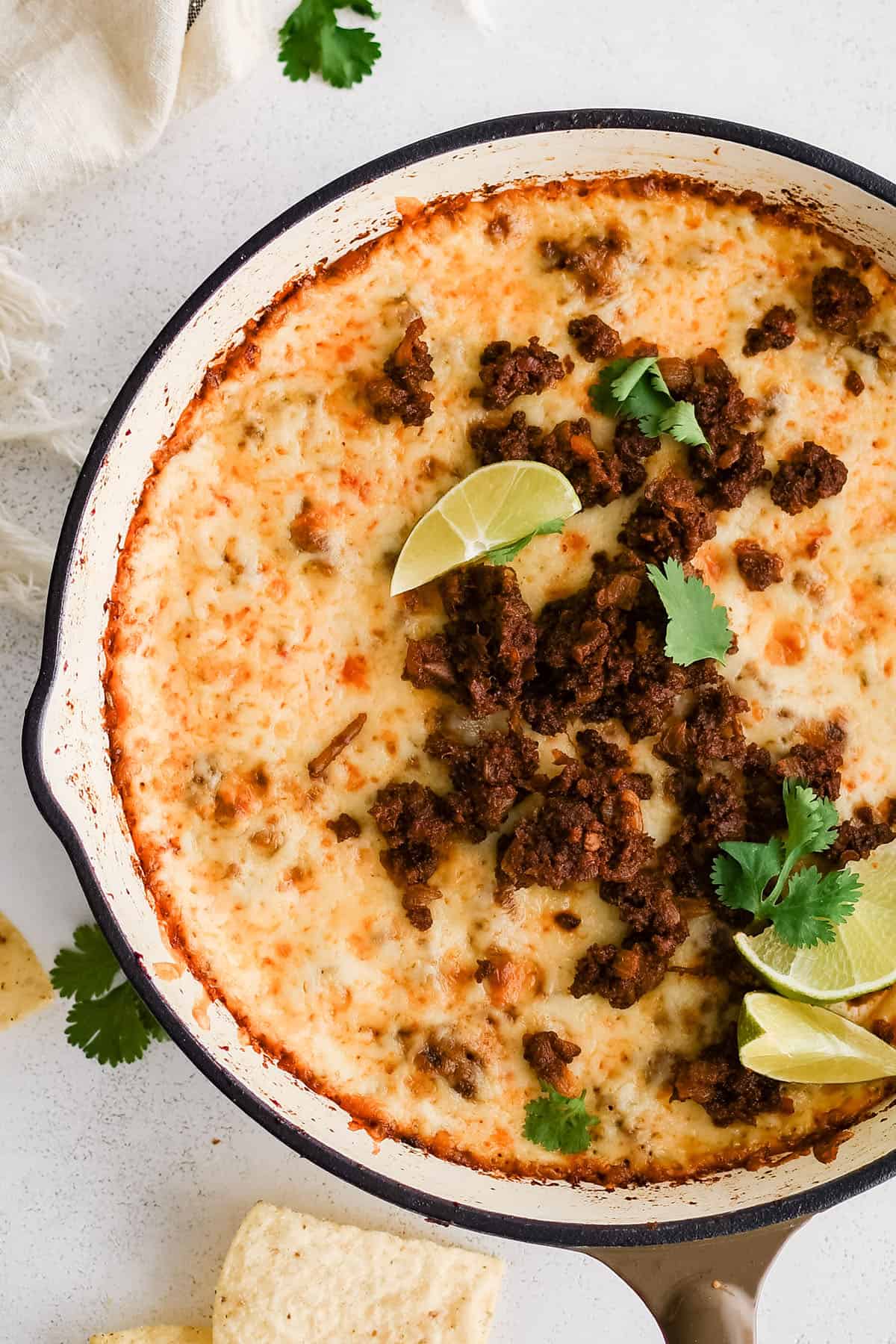 photo of queso fundido made in a skillet