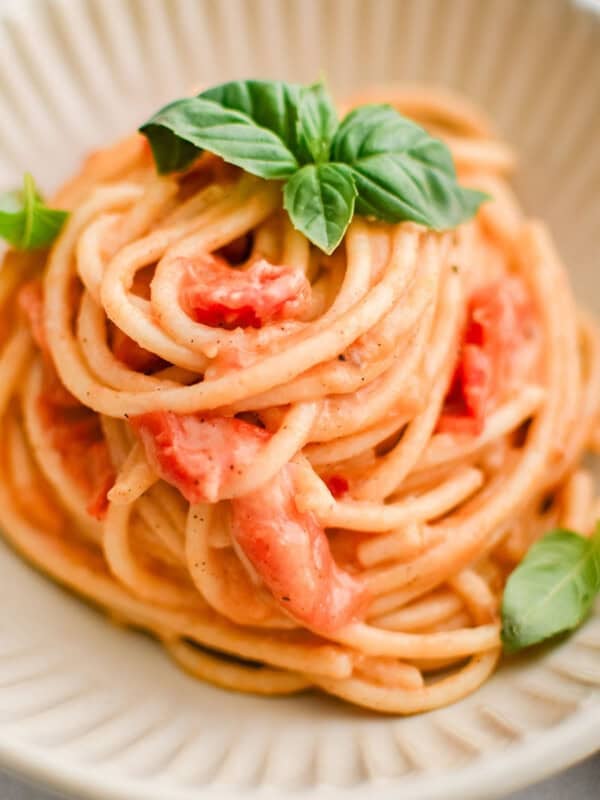 photo of tomato garlic pasta in a bowl