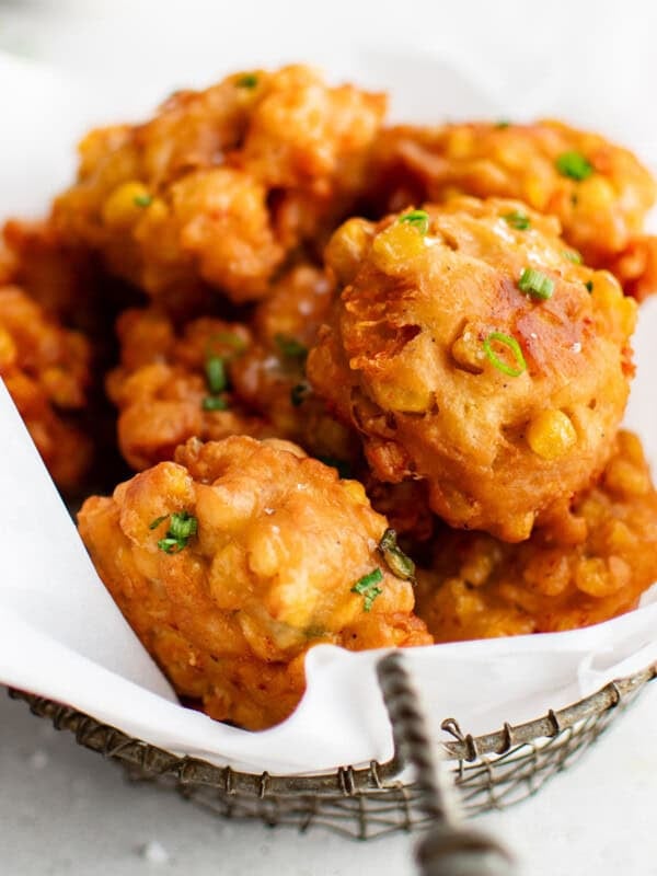 corn fritters on a serving platter