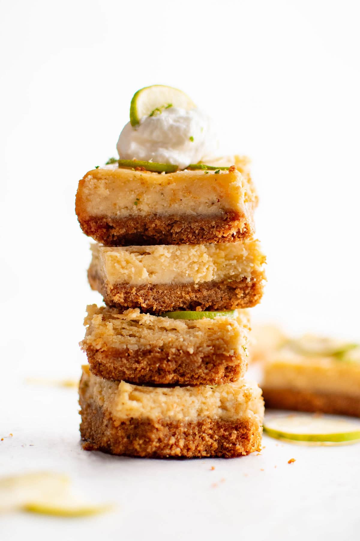 key lime pie bars in a stack
