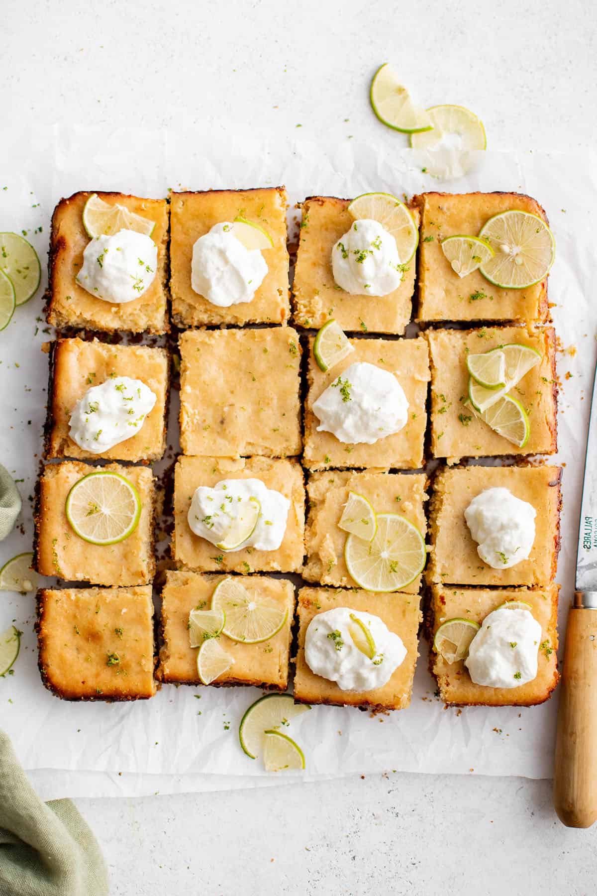 photo of key lime pie bars on parchment paper