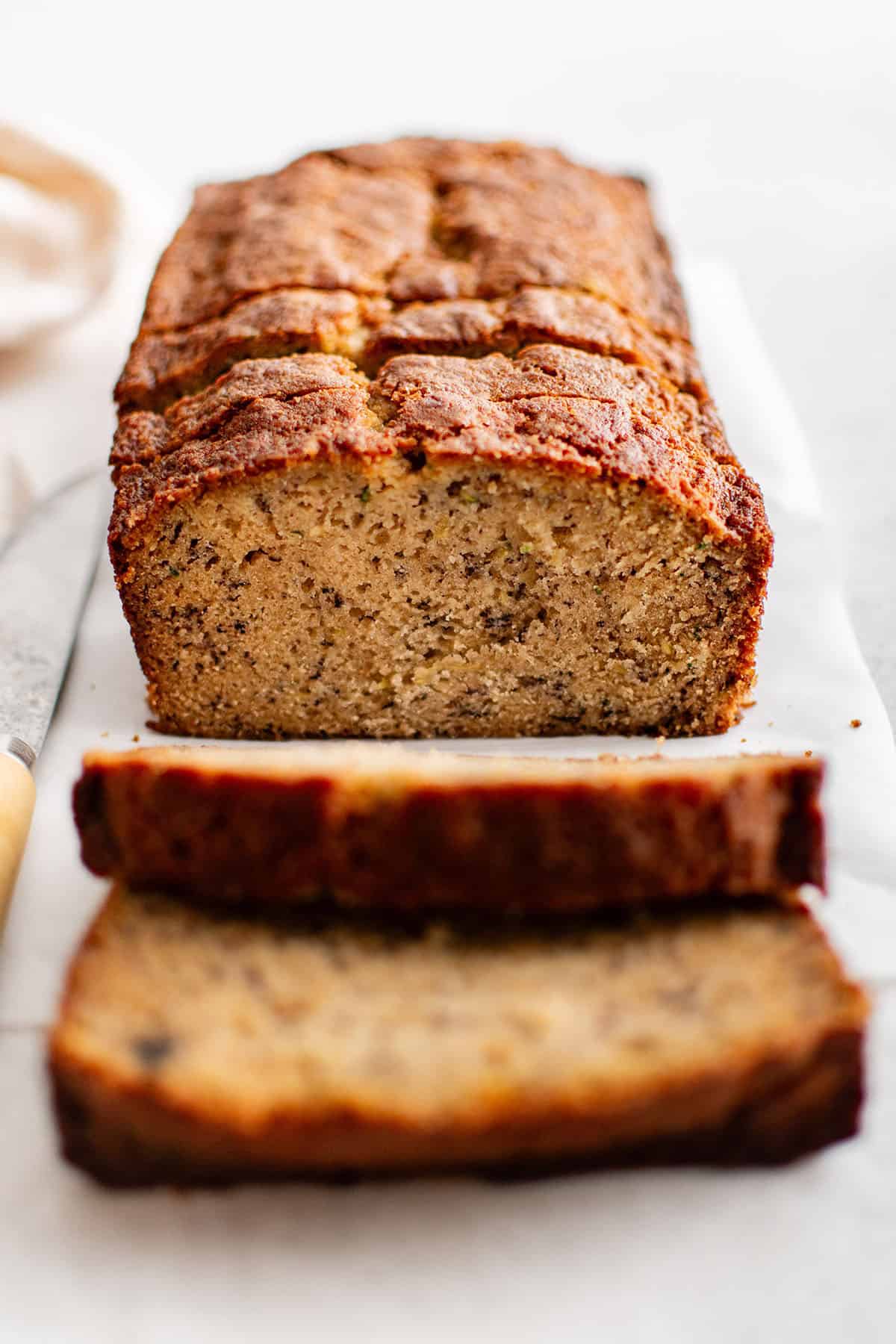 sliced loaf of zucchini bread