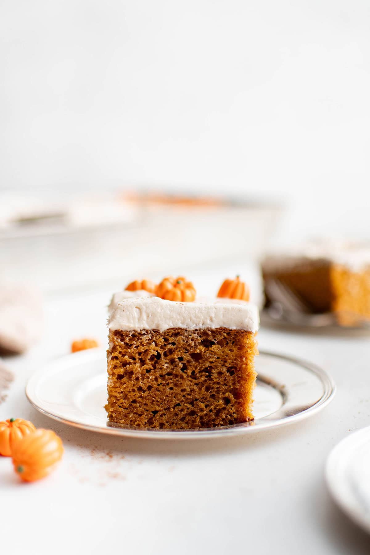 slice of pumpkin cake on a plate
