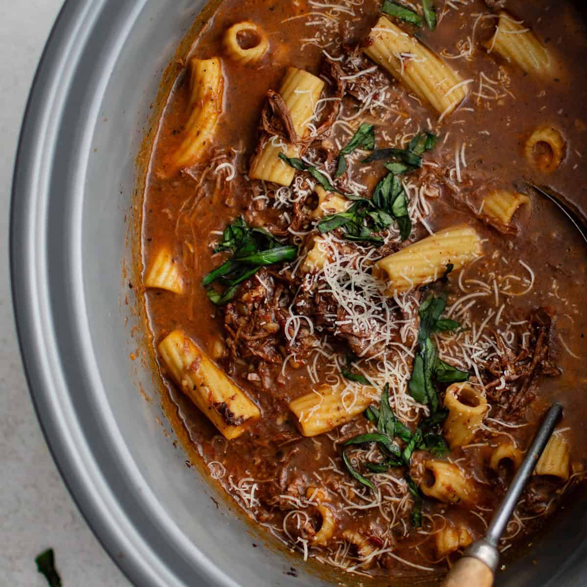 Crockpot Chuck Roast Rigatoni Soup