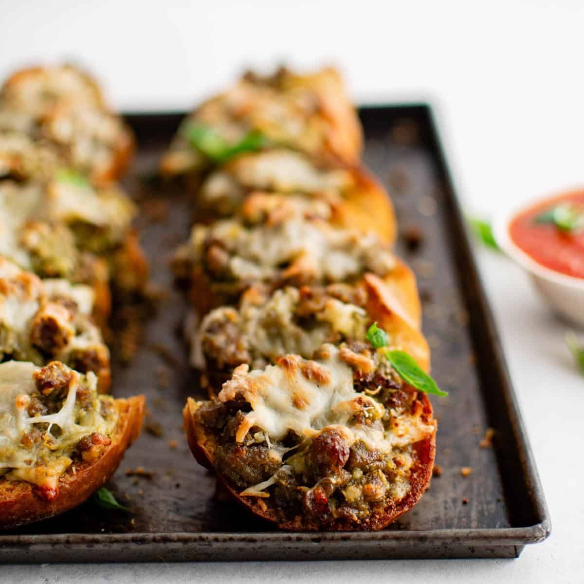 Sausage Pesto Garlic Bread
