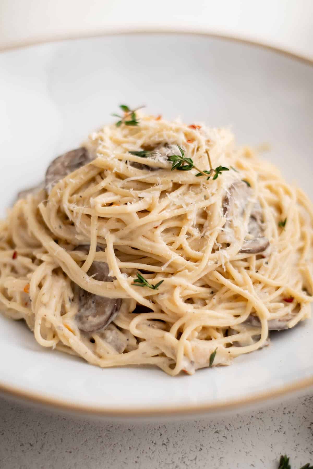 creamy mushroom pasta on a plate