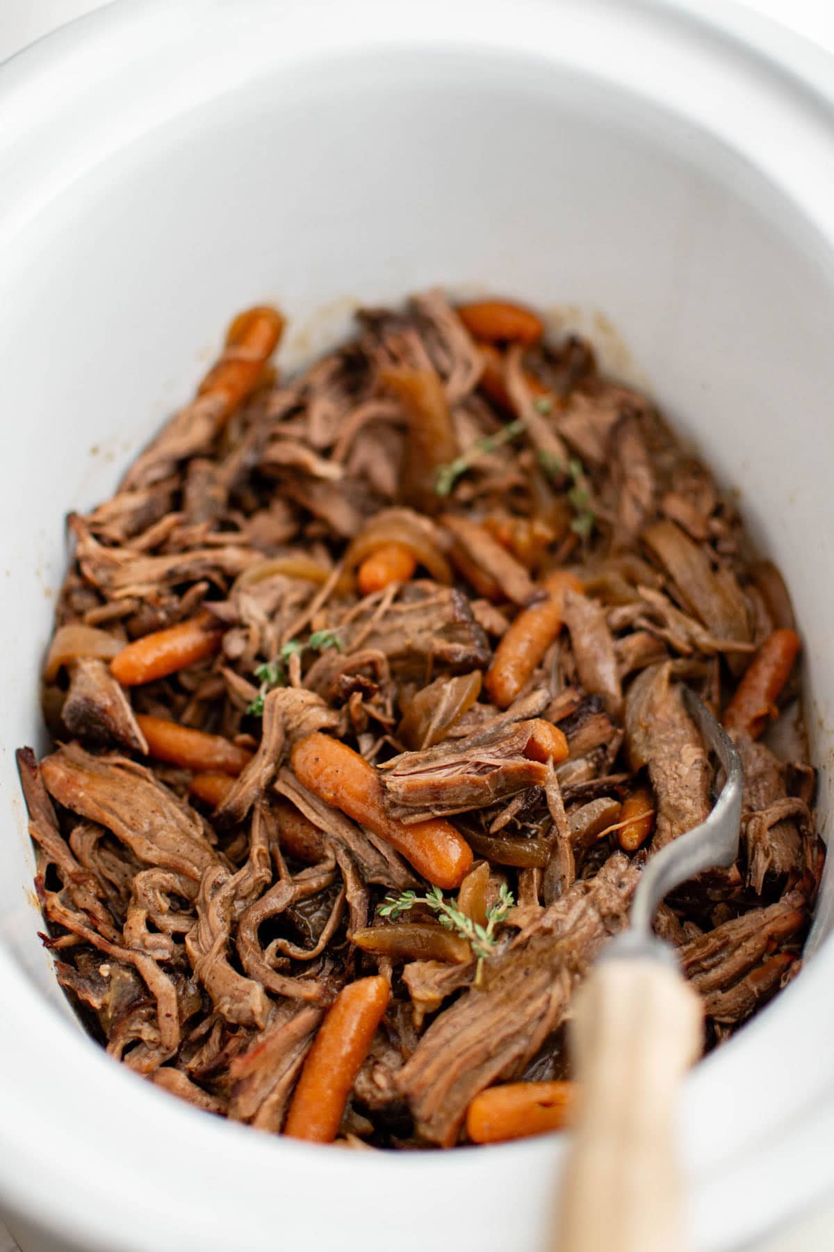 slow cooker pot roast in a slow cooker