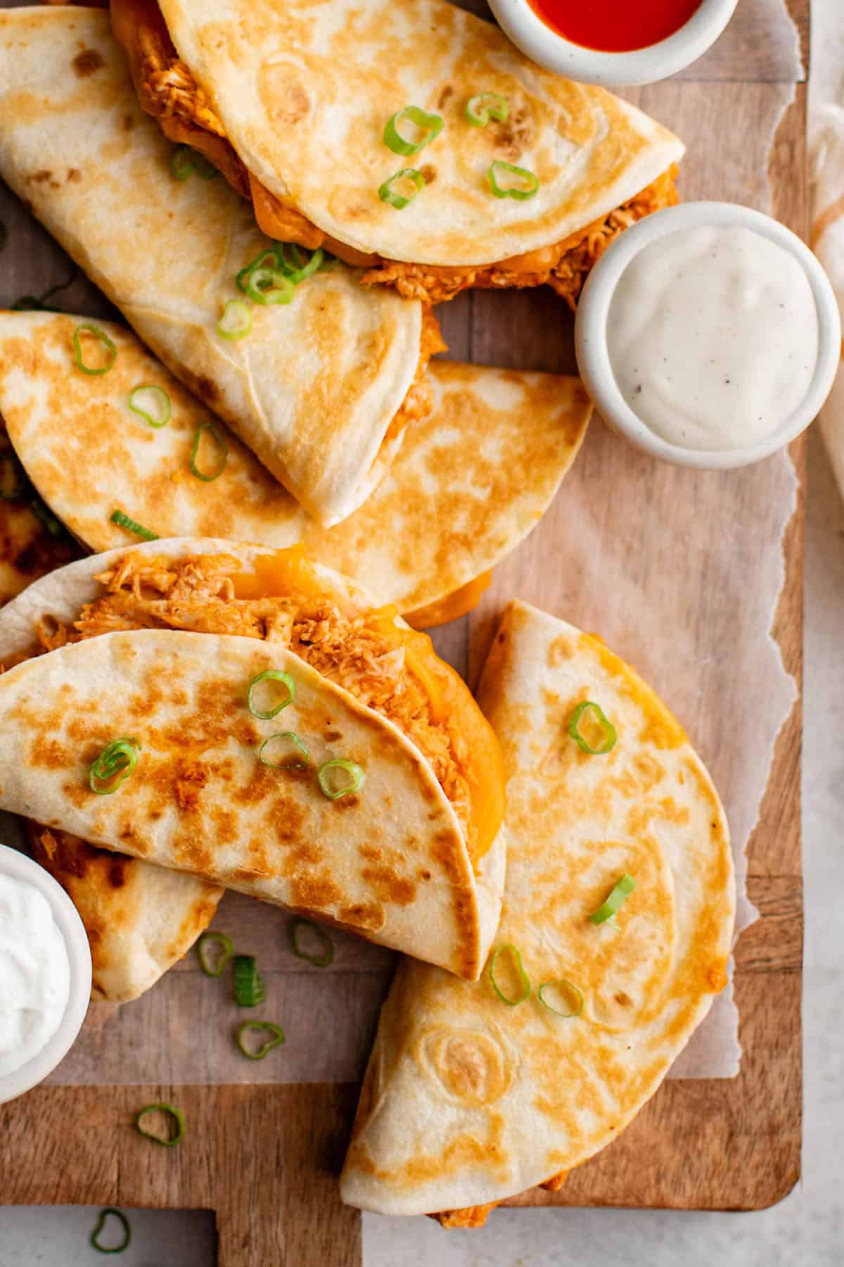 crockpot buffalo chicken tacos on a serving platter