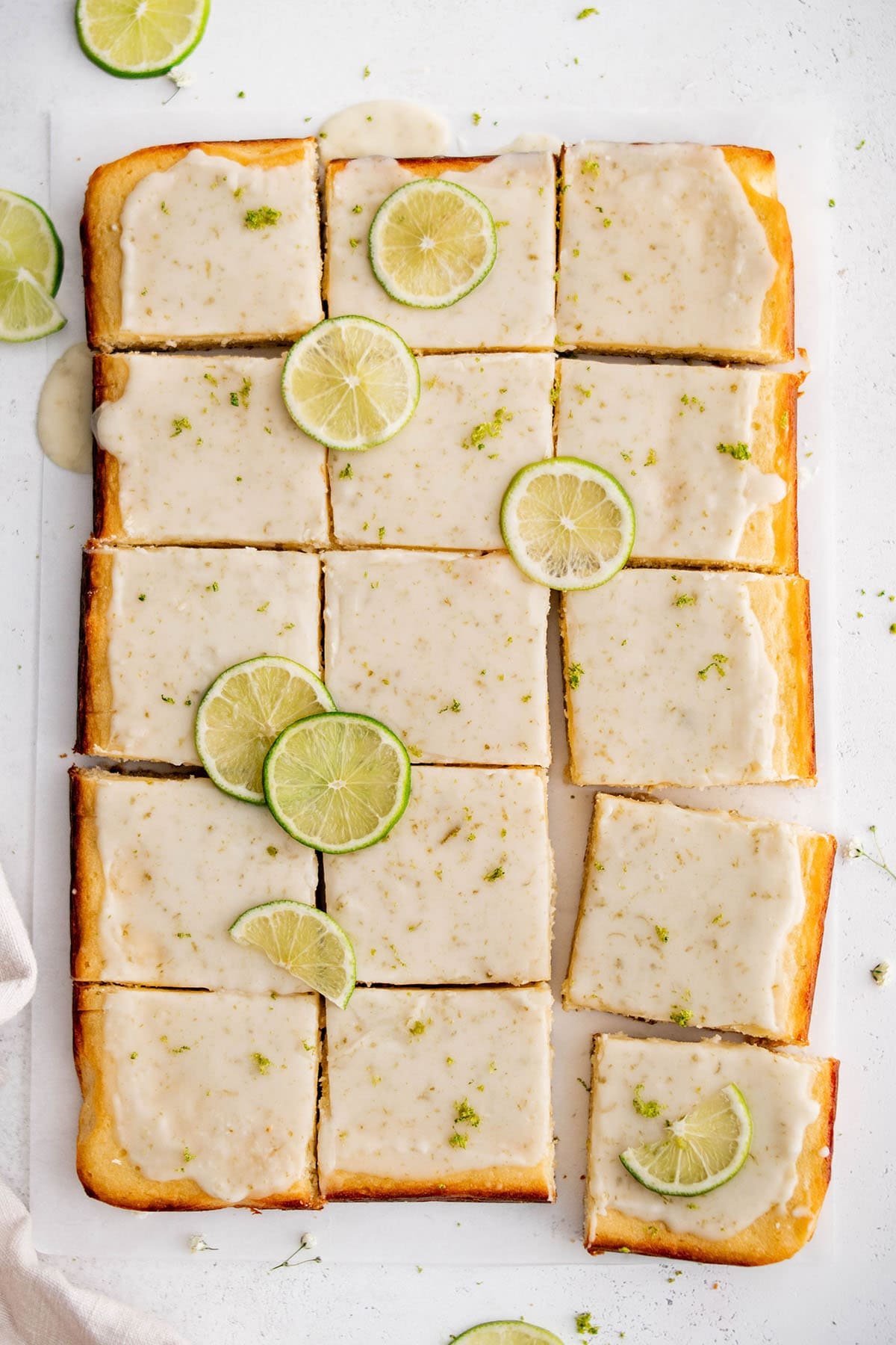 lime brownies on parchment paper