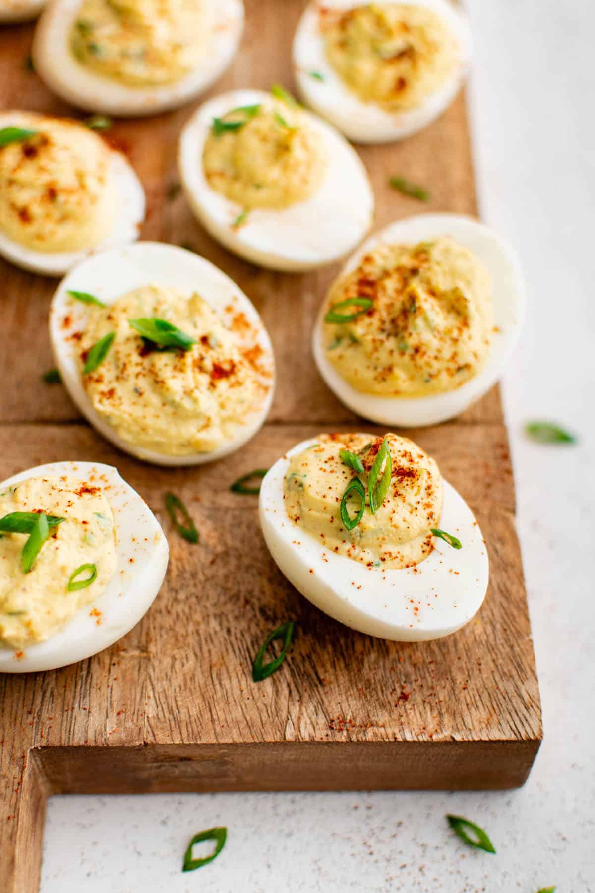 deviled eggs on a serving tray