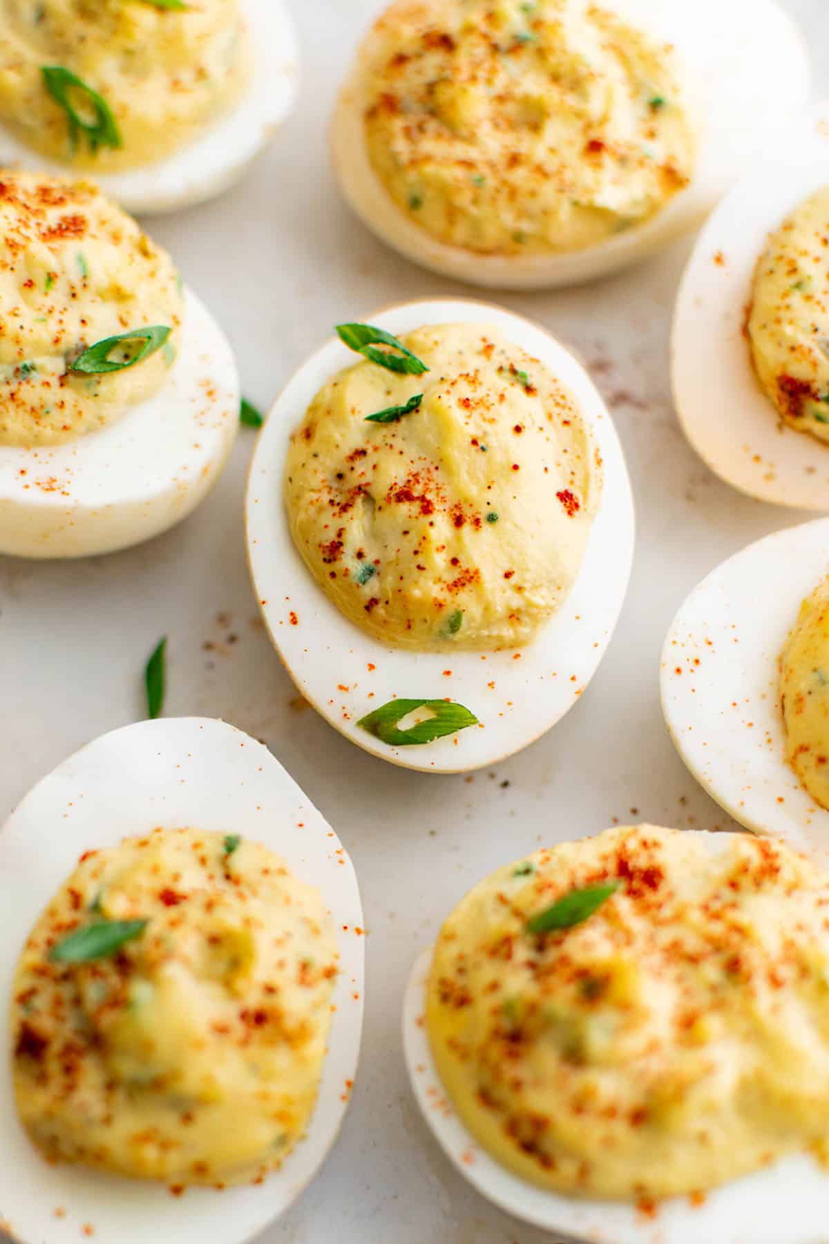 closeup shot of deviled eggs