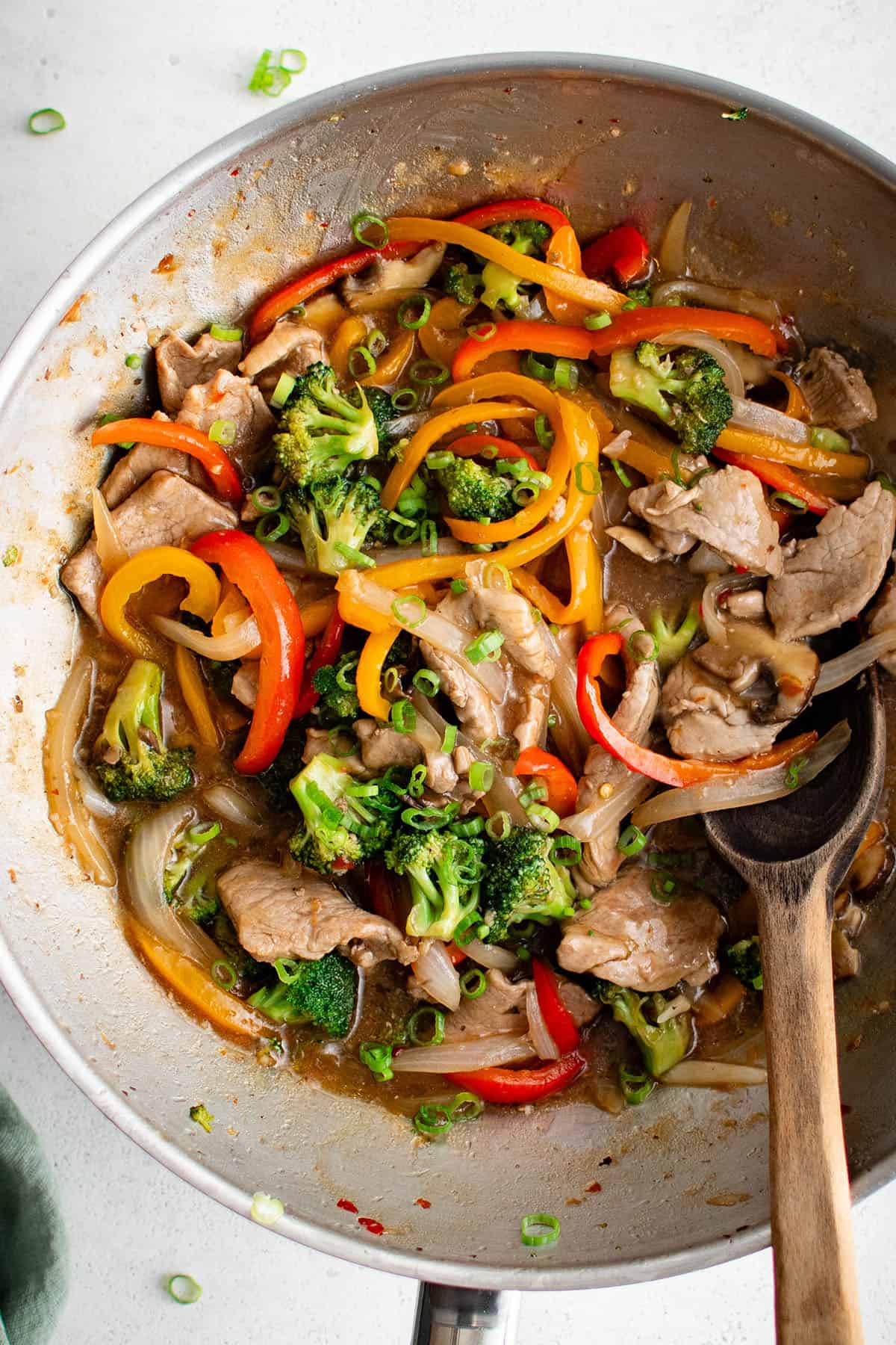 pork stir fry in a skillet