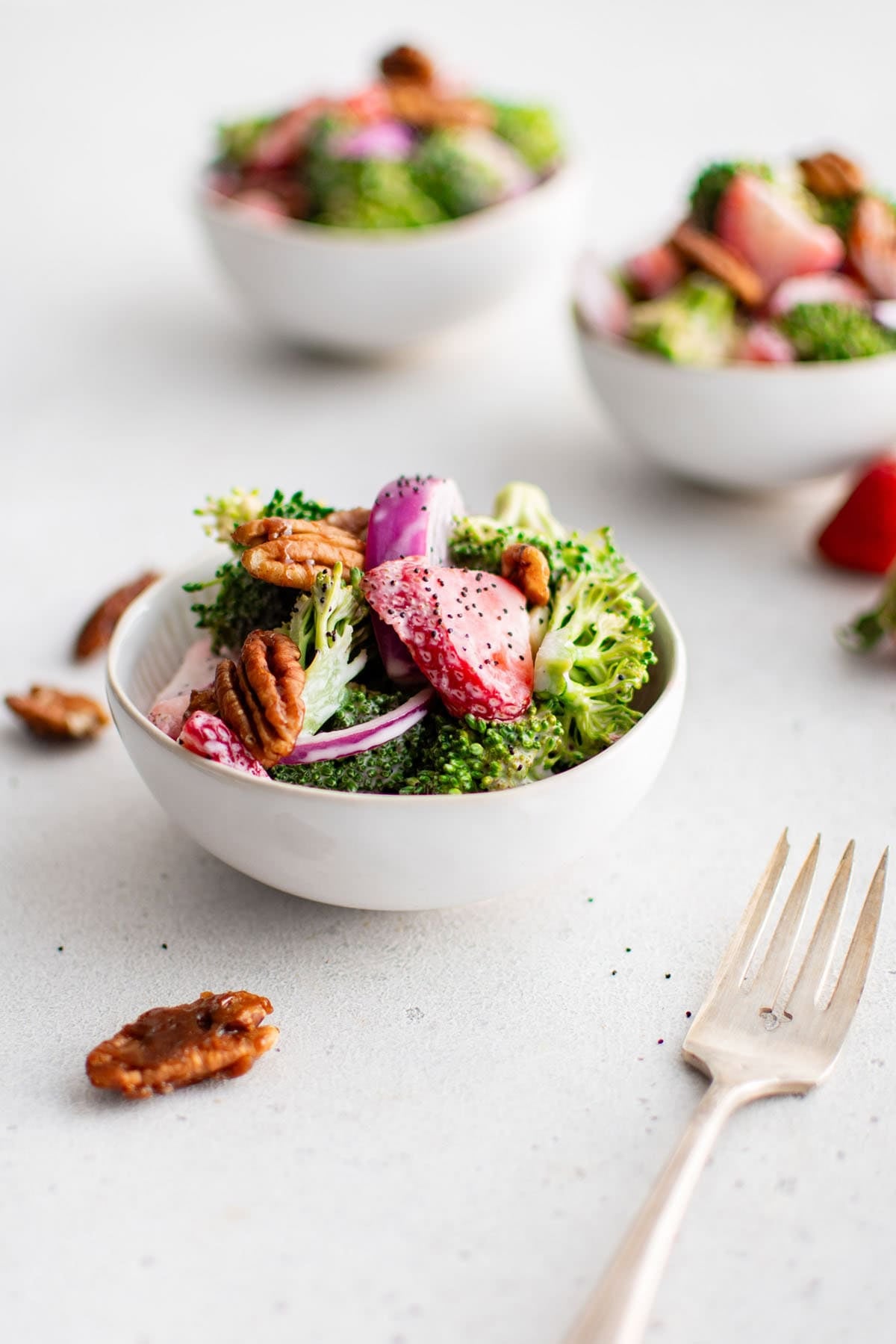 strawberry broccoli salad in a bowl