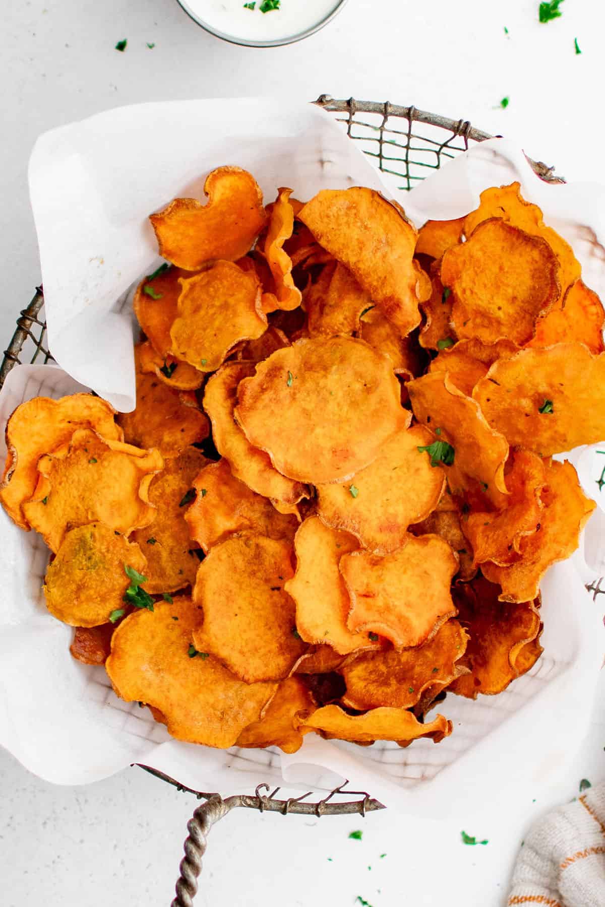 sweet potato chips in a basket