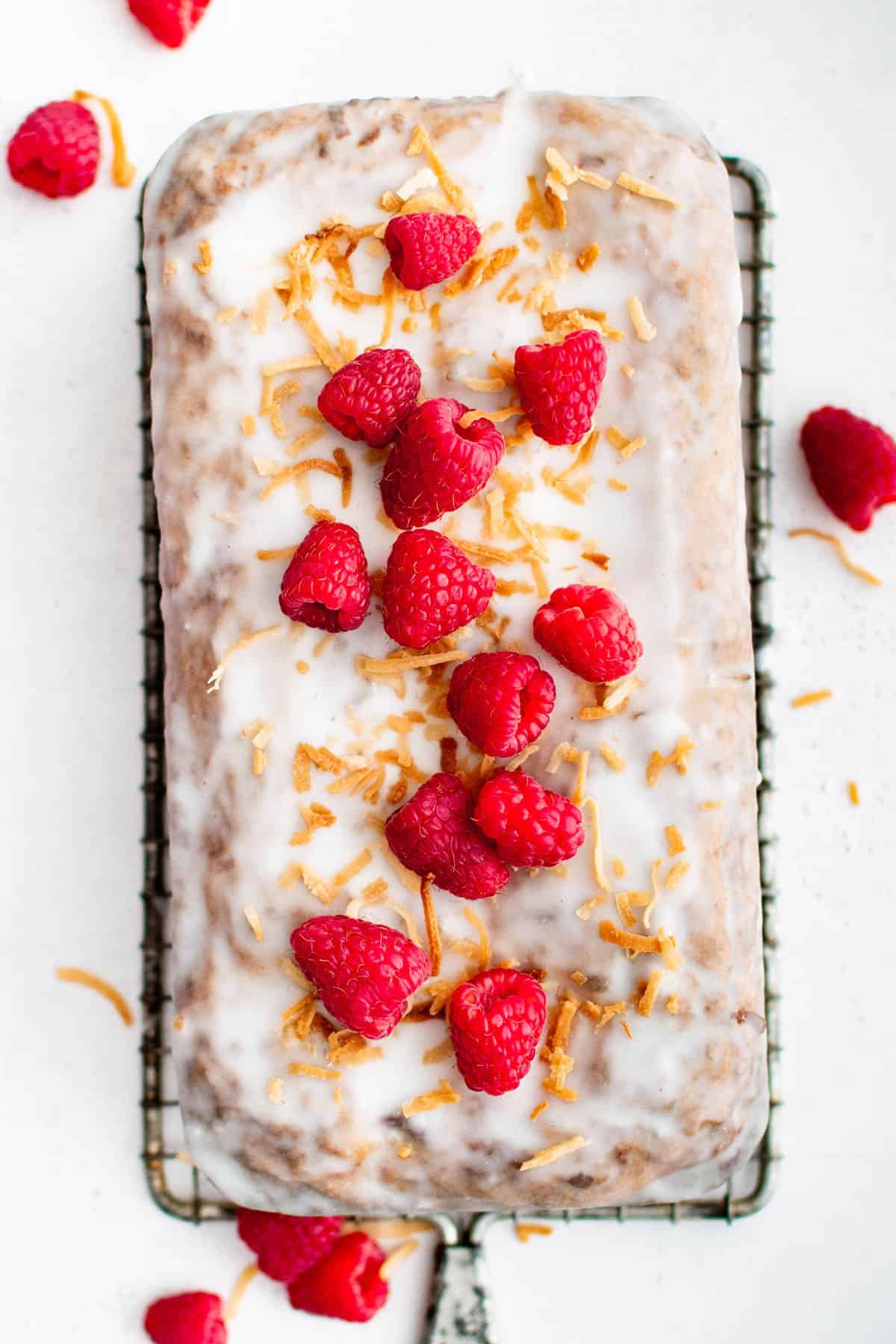 raspberry coconut loaf cake