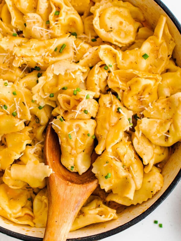a photo of Cajun garlic butter tortellini in a pan