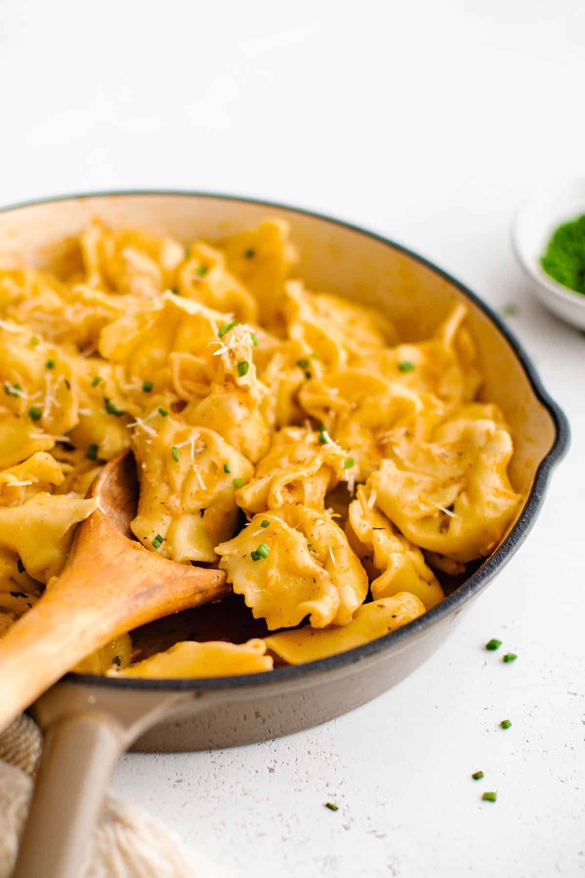 Cajun garlic butter tortellini recipe in a skillet