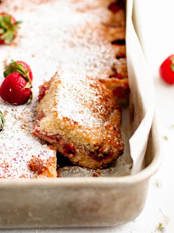 strawberry cake in a cake pan