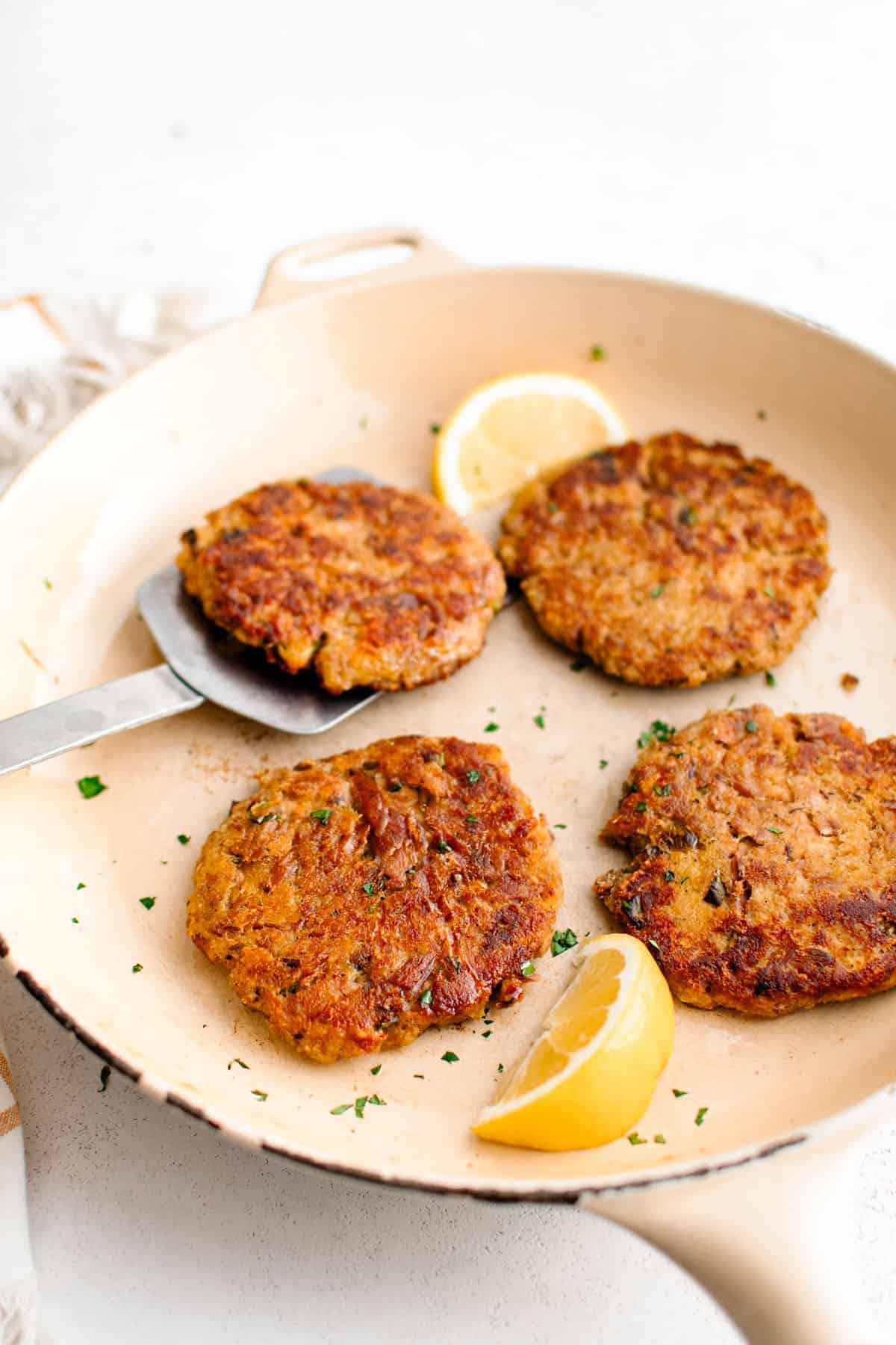 tuna patties on a skillet
