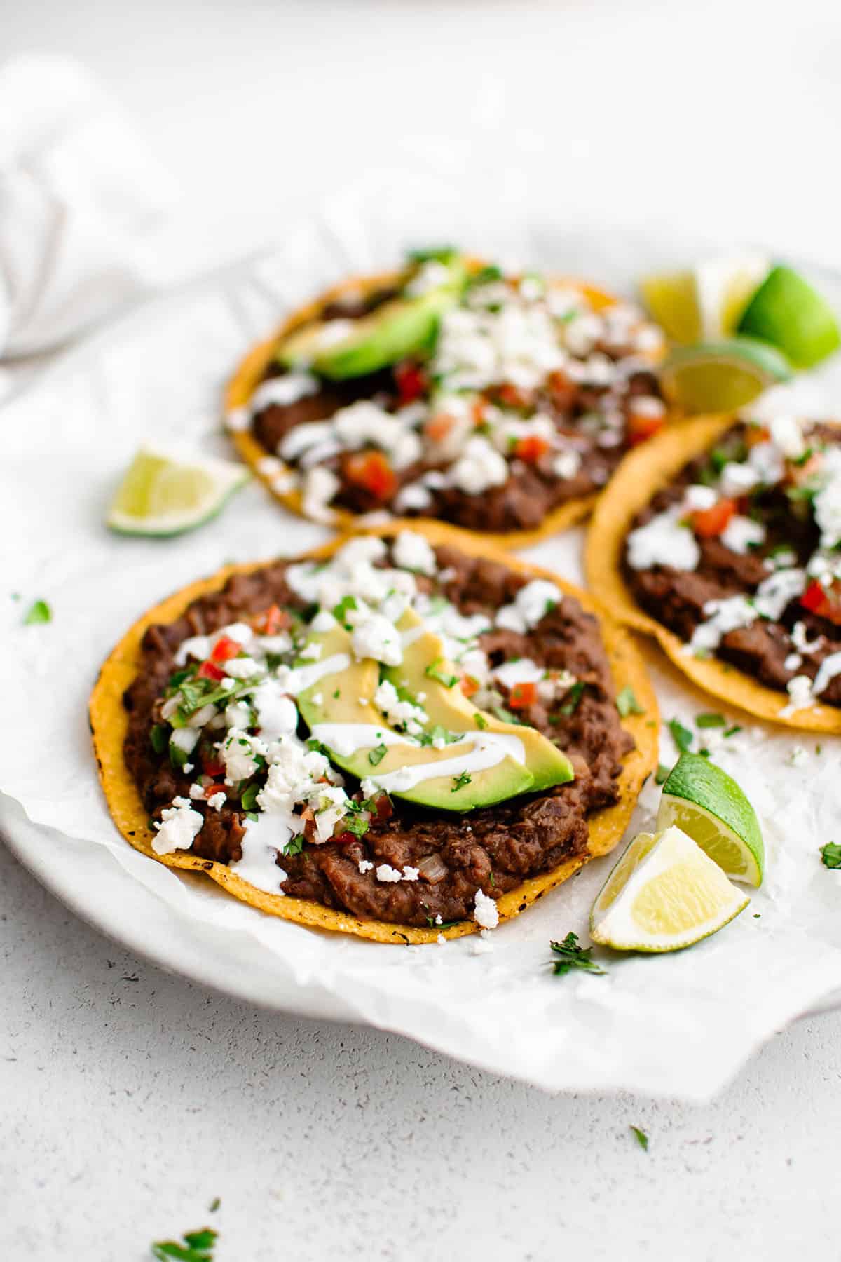 photo of black bean tostadas on a plate