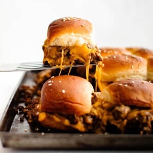 cheeseburger slider on a spatula