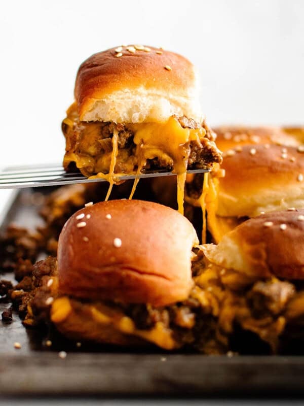 cheeseburger slider on a spatula