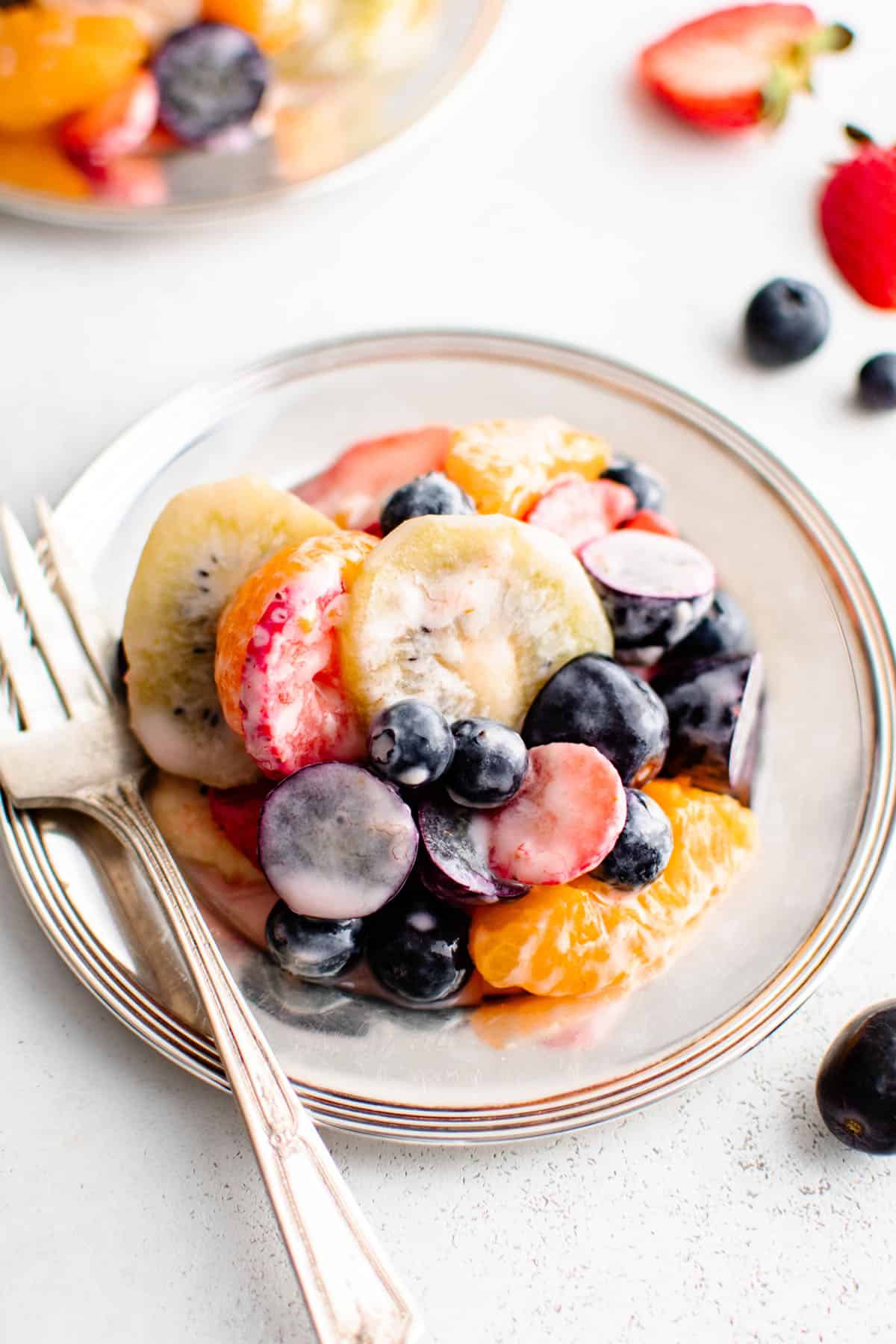 Creamy Fruit Salad on a plate